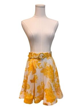 ANTONIO MELANI Yellow Floral Circle Skirt with Belt